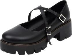 Mary Jane Shoes for Women Girls, Black Platform Mary Janes Chunky Heel Kawaii Lolita School Shoes