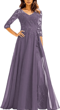 Chiffon Laces Appliques Mother of The Groom Dress Long Sleeves A-Line Plus Size Mother of The Groom Dress for Wedding Wisteria 12