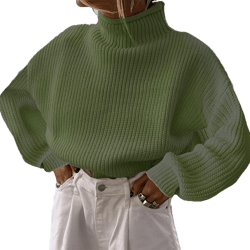 Women Shoulder Pad Sweater Top Sleeveless Turtleneck Pullover Vest Wide Shoulder Knitted Jumper Top Small Long Sleeve Green