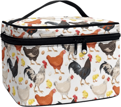 Cute Farm Chicken Rooster Print Travel Makeup Bag for Women Large Capacity Cosmetic Bags with Zipper And Handle Make Up Tote Bags Organizer Portable Brushes Case Toiletry Bags Farmhouse Chicken Rooster Design