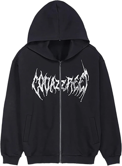 MISSACTIVER Women’s Casual Graphic Printed Hoodies Oversized Zip Up 90S E-Girl Streetwear Grunge Jacket Large Black