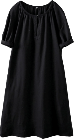 Minibee Women's Cotton Linen Dress Short Sleeve Midi Casual Plus Size Tunic Dress with Pockets X-Large Black