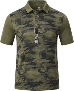 MoFiz Men's Athletic Polo Shirts Lightweight Quick Dry Fit Polo Golf Summer Camo/Stripe T-Shirts for Mens X-Large B-green
