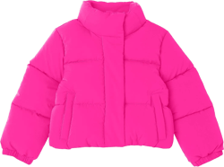 Amazon Essentials Girls and Toddlers' Cropped Full-Zip Puffer Jacket (Quilted Matte or Sherpa Fleece) 3T Neon Pink