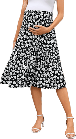 Maternity Skirt Women's High Waist Maternity Skirts Ruffled Tiered Casual A Line Swing Boho Skirts for Women Medium M-black