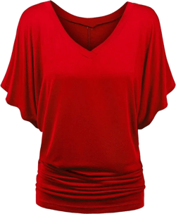 compulsoryking Women Summer Basic Casual Batwing Pleated Short Sleeves Fashion Elegant V-Neck Tops Tee Loose Fit Pullover Tee
