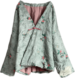 NFYM Women's Lightweight Quilted Kimono Jacket Linen Printed Open Front One Button Vintage Chinese Hanfu Style Outwear One Size Green