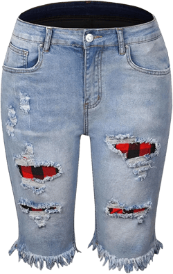 SOMTHRON Women's High Waisted Chain Ripped Capris Jeans Distressed Skinny Denim Shorts Sexy Party Clubwear Streetwear X-Large C-light Blue3