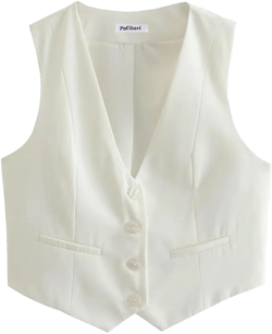 Pofihavi Cropped Suit Vest for Women 2024 Button Up Business Casual Dressy Waistcoat Vest Tops Medium White