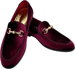 MHB Men's Luxury Velvet Loafer Metallic Suede Dress Shoes Fashionabe Smoking Slipper Burgundy Size 8.5