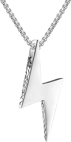 Dreuyet Lightning Bolt Necklace for Men Women Titanium Steel Punk Hip Hop Lightning Thunder Necklace Locomotive Street Retro Minimalist Geometric Lightning Pendant Necklace Silver Lightning