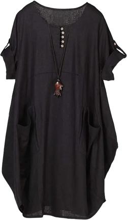 LaovanIn Women's Plus Size Tunic Dress Summer Cotton Linen T Shirt Knee-Length Dresses XX-Large Black