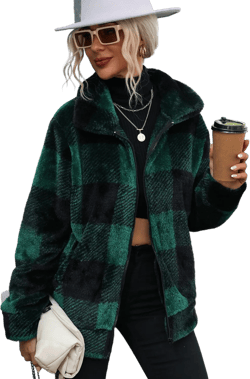 Plaid Zip-Up Collared Jacket