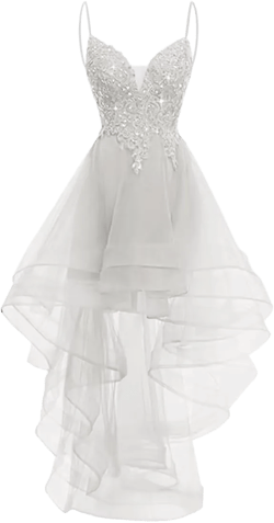 Lace Applique Homecoming Dresses for Teens High Low Spaghetti Straps Tulle Short Prom Dress Glitter Quinceanera Dress White : Clothing, Shoes & Jewelry