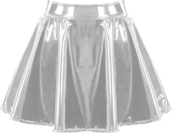 Vxuxlje Women's PU Leather Glossy Flared Short Skirt Night Club Invisible Zipper A-Line Mini Skirts at Amazon Women’s Clothing store