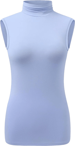 OThread & Co. Women's Sleeveless Turtleneck T-Shirt Basic Stretch Layer Comfy High Neck Tank Top XX-Large Light Denim Blue