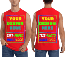 Custom Sleeveless Shirt for Men Design Your Own Add Image Photo Logo Text Front & Back Personalized Tank Tops Red XX-Large