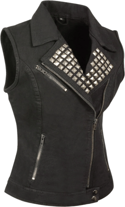 Milwauklee Denim Milwaukee Denim Women's Studded Denim Vest with Front Zip Black 3X -Big