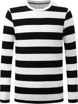 Formeet17 Men’s Long Sleeve Striped T-Shirt Stretchy Comfy Crew Neck Shirt Small Black/White Stripes