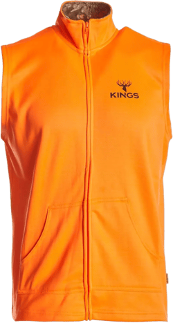 King's Camo Men's Blaze Orange Hunter Full Zip Bright Poly Fleece Vest with 2 Side Hand Pockets & Desert Shadow Accent Collar Blaze 4X-Large