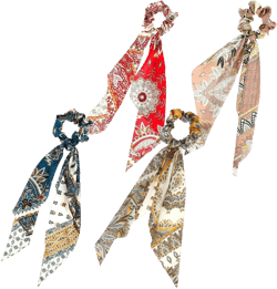 4 Pack Girl's Knotted Retro Bows Hair Scrunchies Elastic Bohemia Hair Scarf Scrunchies Long Bowknot Ribbon Hair Ties Bands Satin Hair Accessories Ponytail Holder for Women Girls