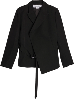 Thick Gabardine Belted Blazer, Black
