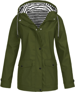 JIDDO Raincoat for Women, Womens Fall Windproof Lightweight Waterproof Rain Jackets Zip Up Outdoor Hooded Windbreaker 5X-Large 01-army Green
