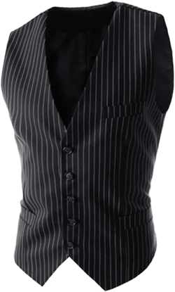 Mens Suit Vest Formal Casual Slim Fit Business Jacket Vest Stripe Single Breasted Waistcoat Large Black