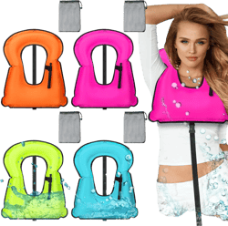 Wettarn 4 Pcs Snorkel Vest Adults Portable Inflatable Swim Vest Buoyancy Aid Swim Jackets with Portable Storage Bag for Adult Youth Kids Snorkeling Swimming Diving Safety, Green, Orange, Blue, Pink