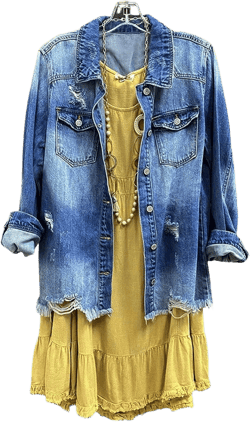 SCOFEEL Women Denim Shirt Jacket Long Sleeve Shacket Coat Distressed Washed Ripped Frayed Hem Jean Jacket Large Blue