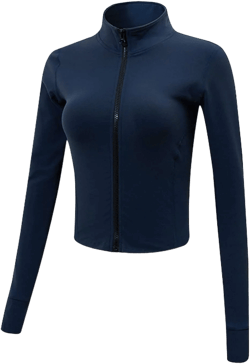 Gihuo Women's Athletic Full Zip Lightweight Workout Jacket with Thumb Holes Small Navy