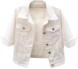 Jean Jacket Women 3/4 Sleeve Colored Cropped Denim Jacket Trendy Light Wash Short Jean Jacket Trucker Coat X-Large White