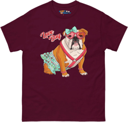 "Love Bug" Female English Bulldog in Donut Skirts Men's Classic Tee | Red & White Colored