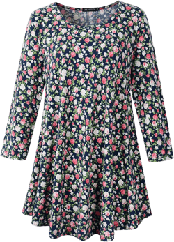 ZENNILO Women Casual Loose Fit Swing Flare Tunic Tops Basic Plus Size Flowy Shirt 5X 4-navy Blue &Long
