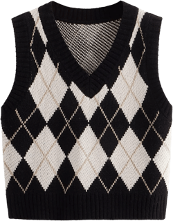 SweatyRocks Women's Plaid Geo Sleeveless V Neck Knit Crop Top Sweater Vest at Amazon Women’s Clothing store