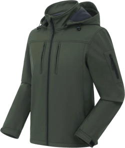 CREATMO US Men's Softshell Military Jacket With Removable Hood, Fleece Lined and Water Repellent Outdoor Reflective Coat