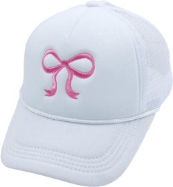 Bow-Tie Mesh Back Baseball Caps for Women Trendy Y2k Trucker Hats Dad Hat Sports Hat Breathable Snapback Hats 2025 One Size White
