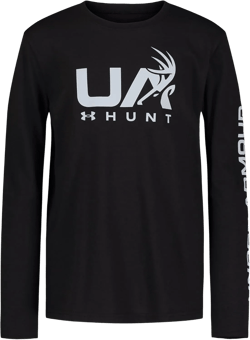 Under Armour Boys' Outdoor Long Sleeve Tee, Stylish Crew Neckline, Cute Full Fit Large Black Hunt Logo