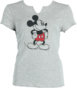 Disney Mickey Mouse Old School Pajama Top Tee T Shirt Junior Girls Gray Black (Medium)