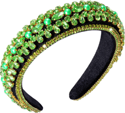 St.Patrick's Day Headband Green Rhinestone Padded Headbands for Women Luxury Crystal Embellished Hairbands Bejewelled Wide Velvet Headbands Irish Holiday Headwear (B Green)