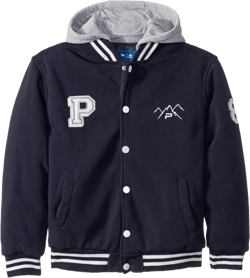 The Polar Club Boys' Fleece Varsity Baseball Jacket with Removable Hood Navy 2T