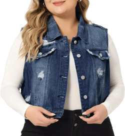 Agnes Orinda Plus Size Denim Vest for Women Sleeveless Button Jean Crop Denim Jacket Vest 3X Dark Blue