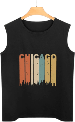 Retro 1970's Chicago Men's Cotton Workout Tank Tops Gym Muscle Tees Classic Sleeveless T-Shirt