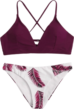 SweatyRocks Women's Sexy Bathing Suit Floral Print Cross Back Bikini Set Swimsuits Red-3 M