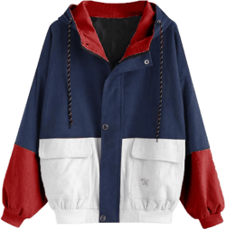 ZAFUL Women's Corduroy Loose Jacket Vintage Raglan Sleeve Casual Coat Hooded Windbreaker 1-navy Red Large