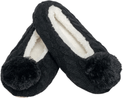 Ballerina Knit Pom Womens Plush Lined Cozy Non Slip Indoor Soft Slipper - Black, Medium