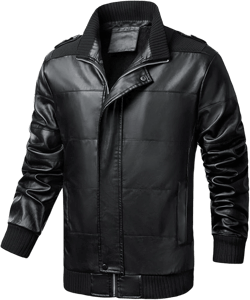 Maiyifu-GJ Men's Pu Full Zip Biker Jacket Winter Warm Faux Leather Lapel Motorcycle Coat Fleece Lined Thermal Trucker Coats (Black,Medium)