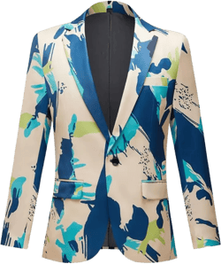 Men Fashion Color Block Graphic Pattern Print Long Sleeve Shawl Lapel One Button Blazer Casual Suit Jacket X-Large Green