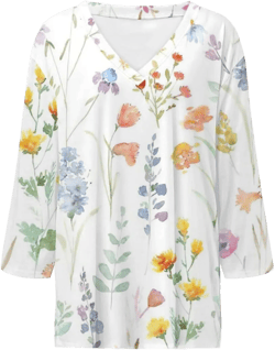 Women T-Shirt Casual Summer 3/4 Sleeve Shirts Lace V Neck Dressy Tops Trendy Vacation Floral Blouses