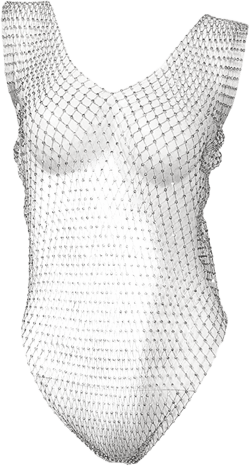 Maiyifu-GJ Women Rhinestone Mesh Fishnet Bodysuit Sexy Sleeveless Swimsuit Cover Up One Piece Hollow Out See Through Romper White Medium